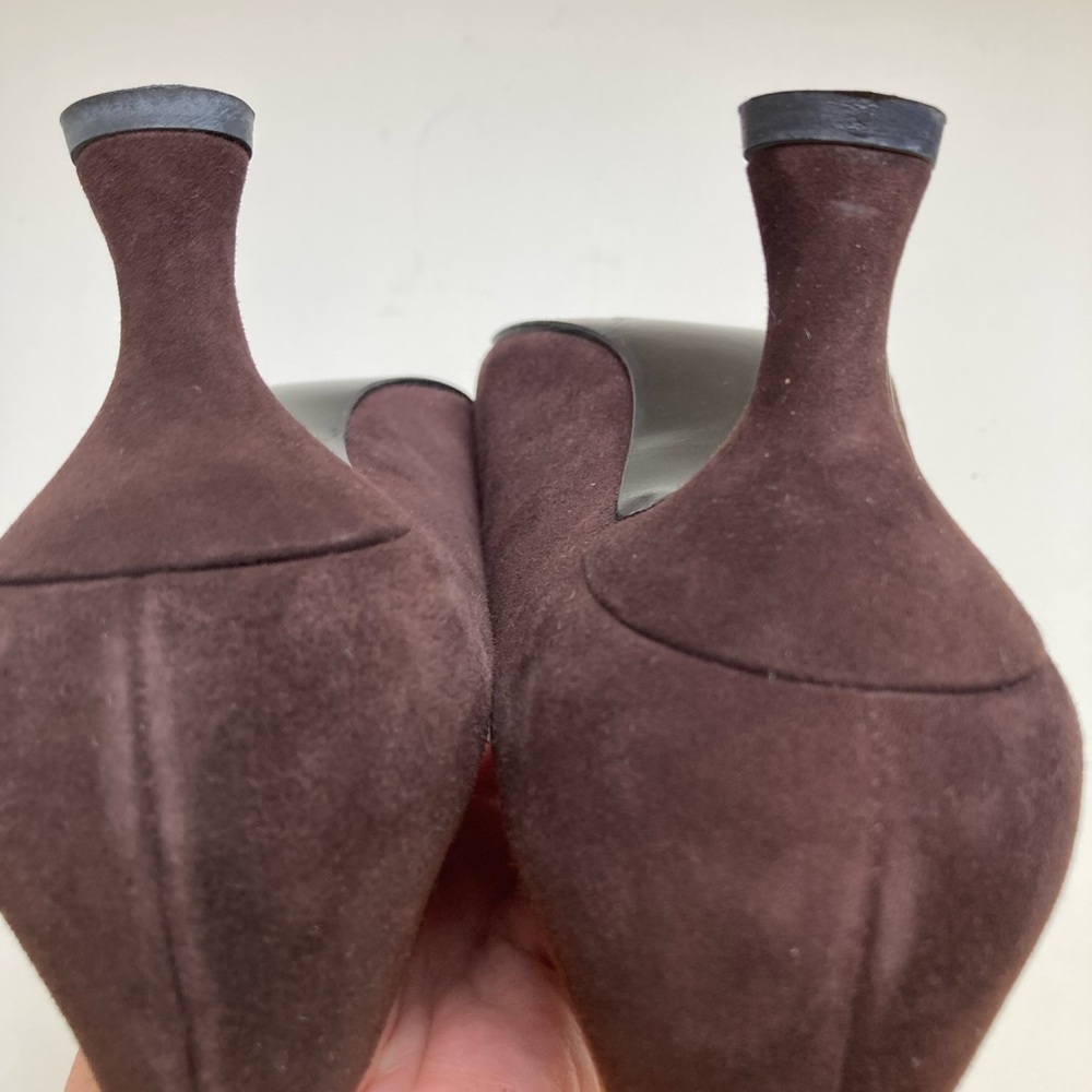 Stuart Weitzman Cola Brown Suede Leather Soled Pointed Toe Kitten Heel Pumps 8.5 - Picture 5 of 14
